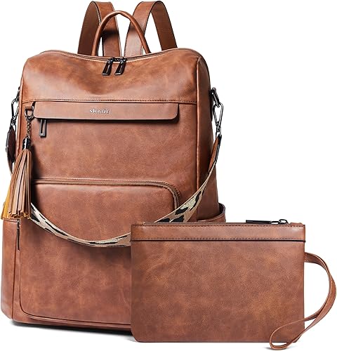 Miniatura 12 de Shrrie - Mochila de cuero vegano para laptop para mujer de 14 pulgadas, mochila de trabajo, mochila de moda, mochila de viaje, bolso para negocios y