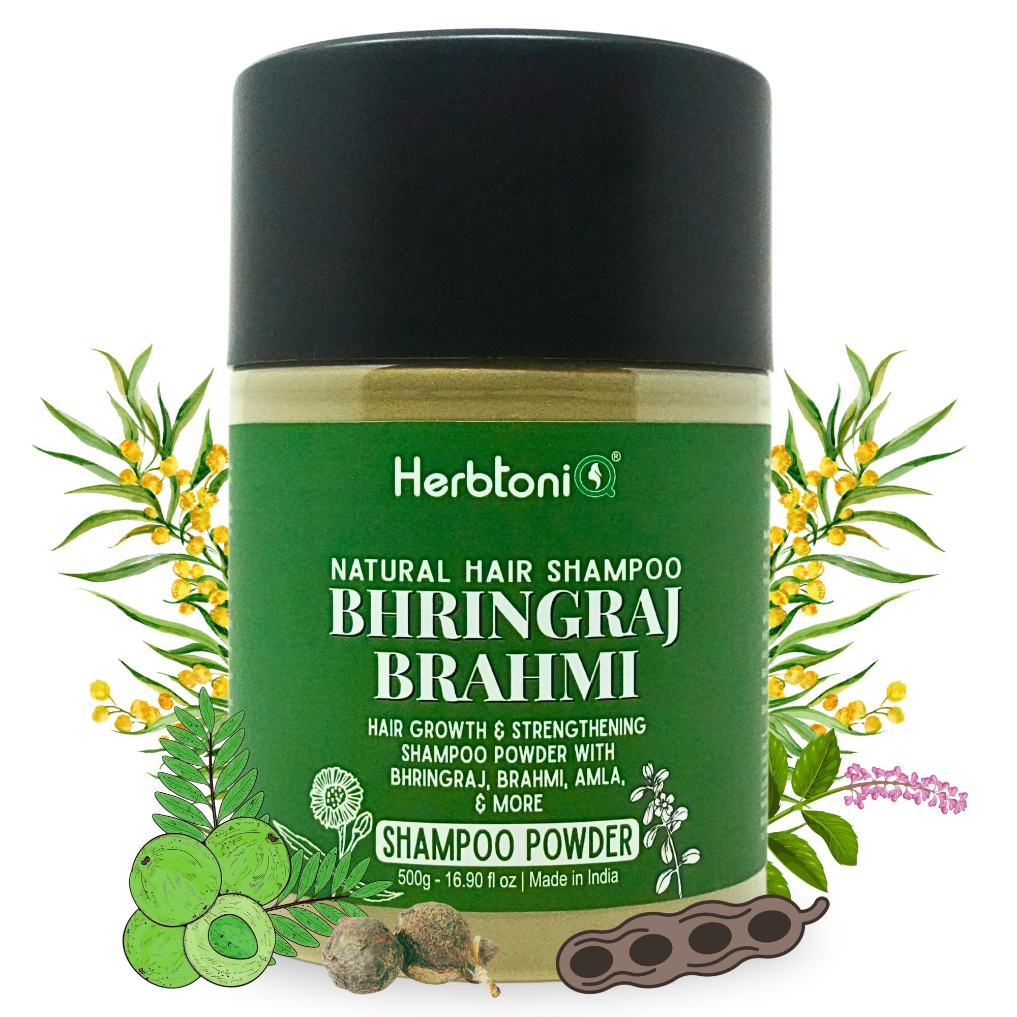 Bhringraj Brahmi Shampoo Powder with Organic Ingredients Amla Shikakai Hibiscus and Many More | For Hair Fall Reduction, Dandruff Control, Helps Hair Growth | Unisex Product | 500 Gram
