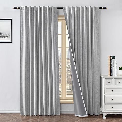 Miniatura 12 de Cortinas 100% opacas para sala de estar, cortinas de 96 pulgadas, juego de 2 paneles con bloqueo de luz, pestaña trasera y bolsillo para barra,
