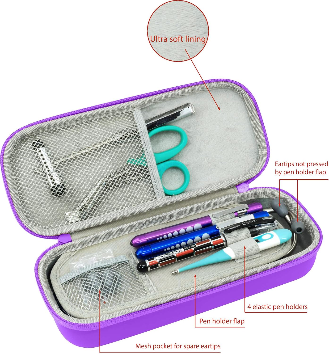 ButterFox Premium Stethoscope Case with Divider and ID Slot for 3M Littmann Classic III, Cardiology IV Diagnostic and More Stethoscopes with Pocket for Nurse Accessories (Violet Heart)