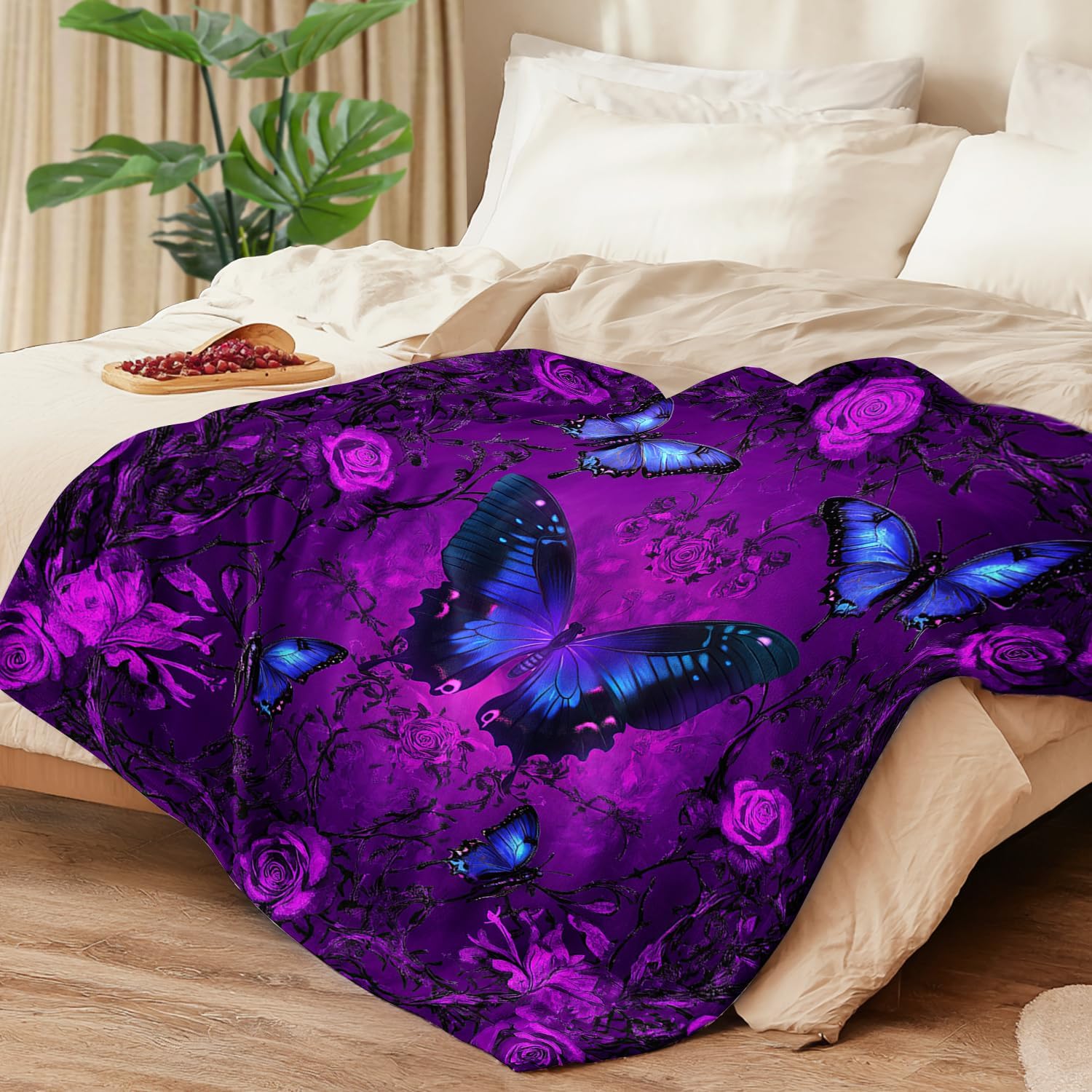 Butterfly Blanket Purple Butterfly Fleece Throw Blanket Super Soft Fuzzy Plush Cozy Warm Butterflies Decor Stuffed Bedding Blankets Gift for Boys Girls Men Women Kids & Adult 50"X40" - Image 3