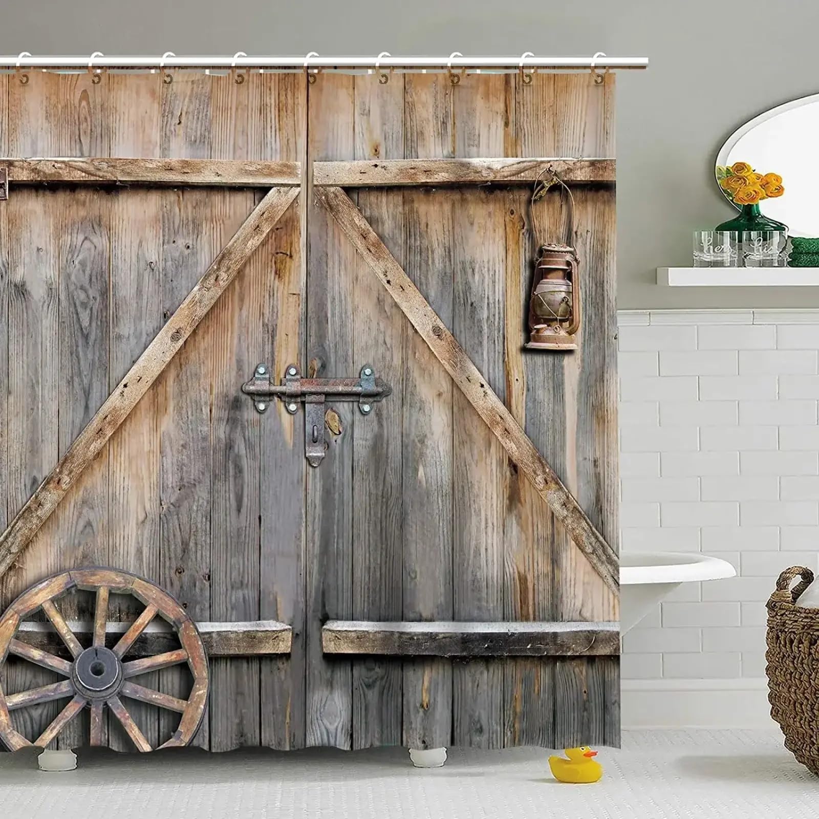 Rideaux douche style ferme en bois rustique pour transformer votre salle de bain vintage