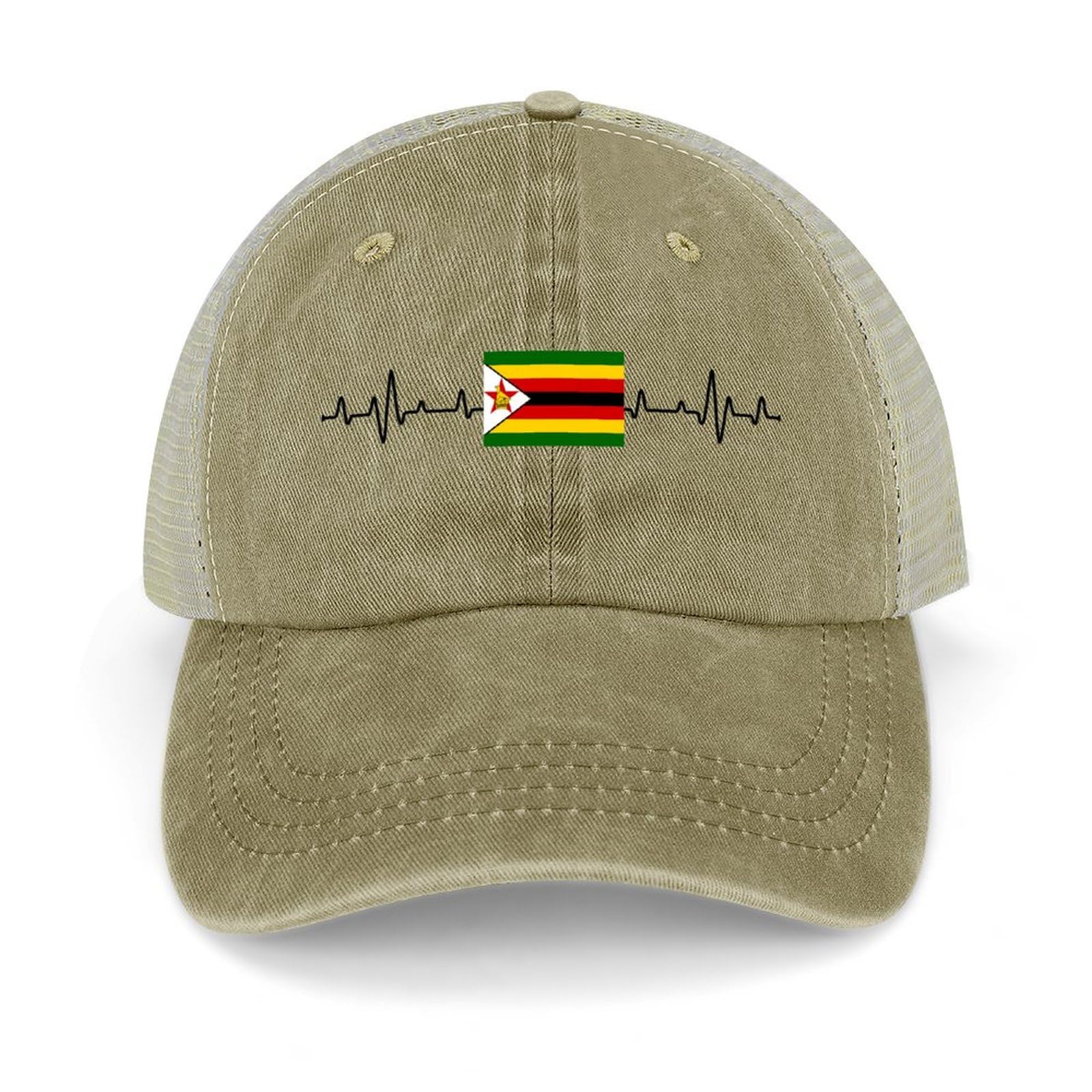 Yelolyio Zimbabwe Flag Heartbeat Mesh-Back Cap Zimbabwe Baseball Cap Adjustable Denim Cap Adjustable Plain Baseball Hat for Men and Women Outdoor Sports Caps