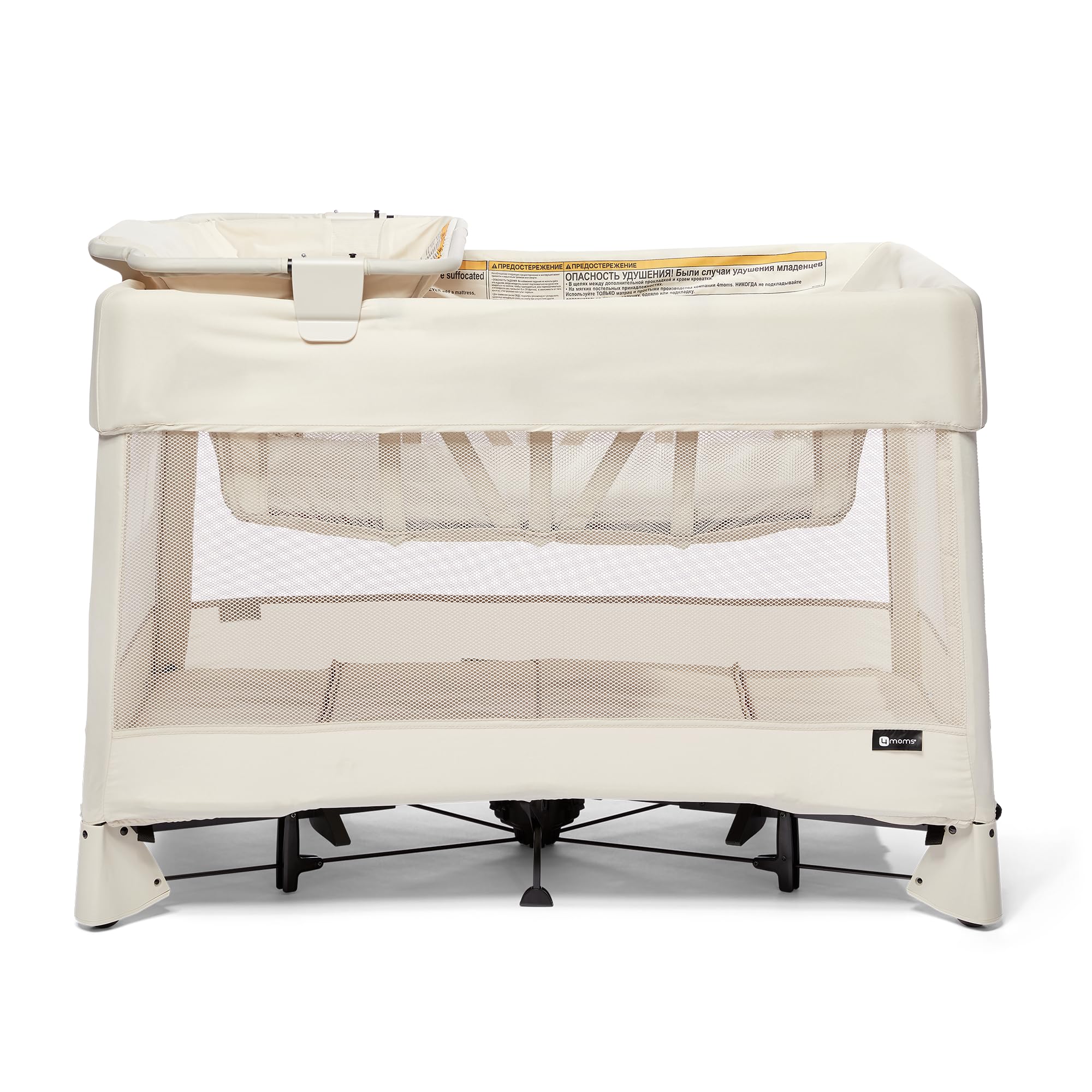 4moms Breeze Plus Portable Playard with Removable Bassinet and Baby Changing Station, Easy One-Handed Setup, Birch