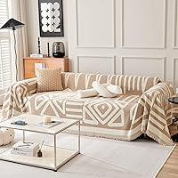 Vista 5 de VClife Funda bohemia de felpilla para sofá, apta para mascotas, gruesa, beige, crema, blanco, a cuadros, triangular, con borlas, agradable a la 0 a