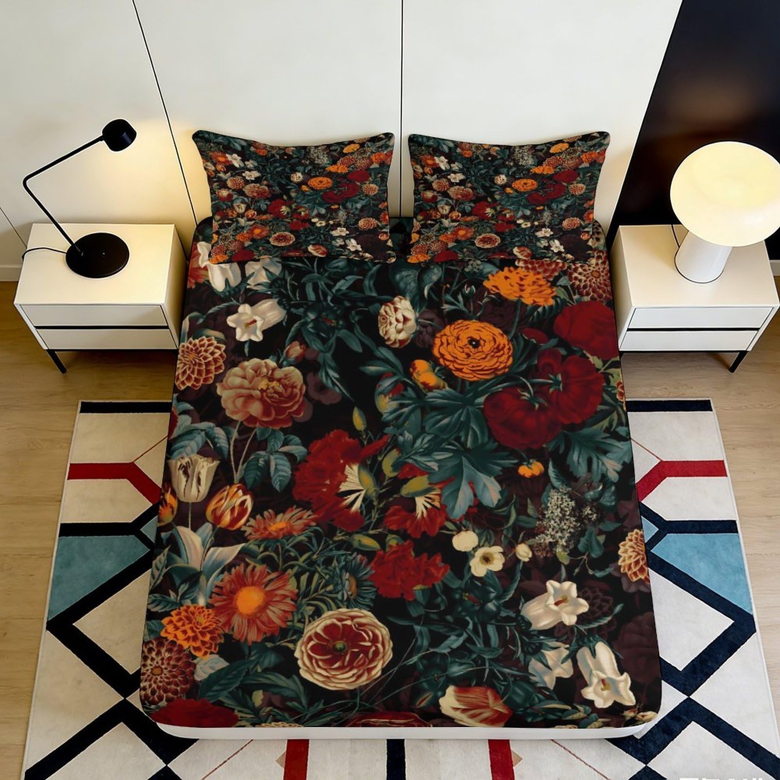 Qjzxknhpgr Style-8 3D Printed Vintage Floral Fitted Sheet Microfiber Soft Breathable Botanical Garden Bed Cover For Bedroom Guest Room Decor Mattress Protection 90X200x25cm