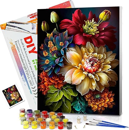 JATOK Kits de pintura por números para adultos, kits de pintura para principiantes sobre lienzo de color transparente, pintura de dibujo de pigmento