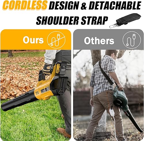 Miniatura 6 de Soplador de hojas inalámbrico, sopladores eléctricos de hojas hasta 580 CFM 160 MPH, sopladores alimentados por batería para el cuidado del césped,