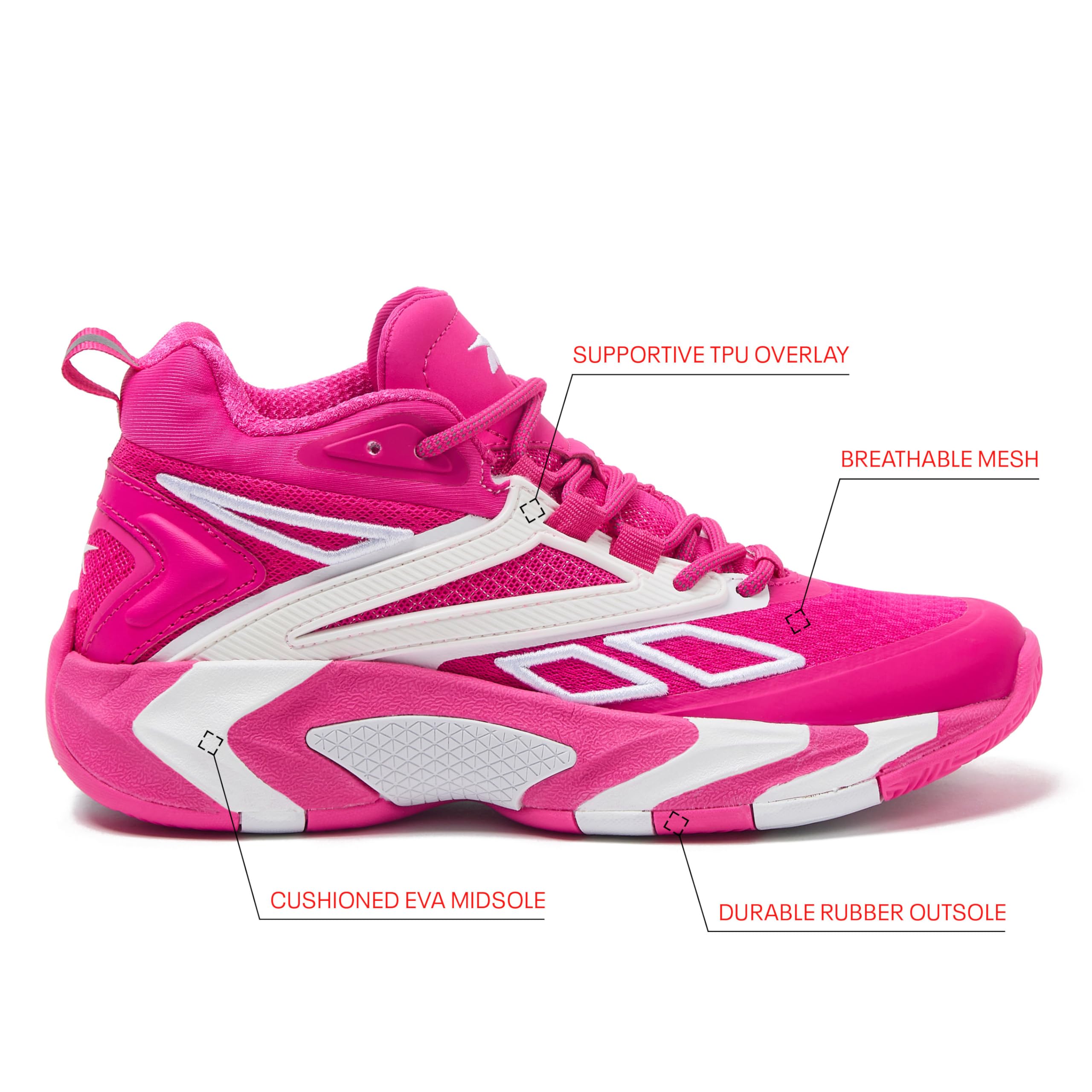 Reebok Zone Breaker High Top Sneakers Court Sport Basket Scarpe da Donna, Rosa Fosforescente/Bianco Brillante, 8