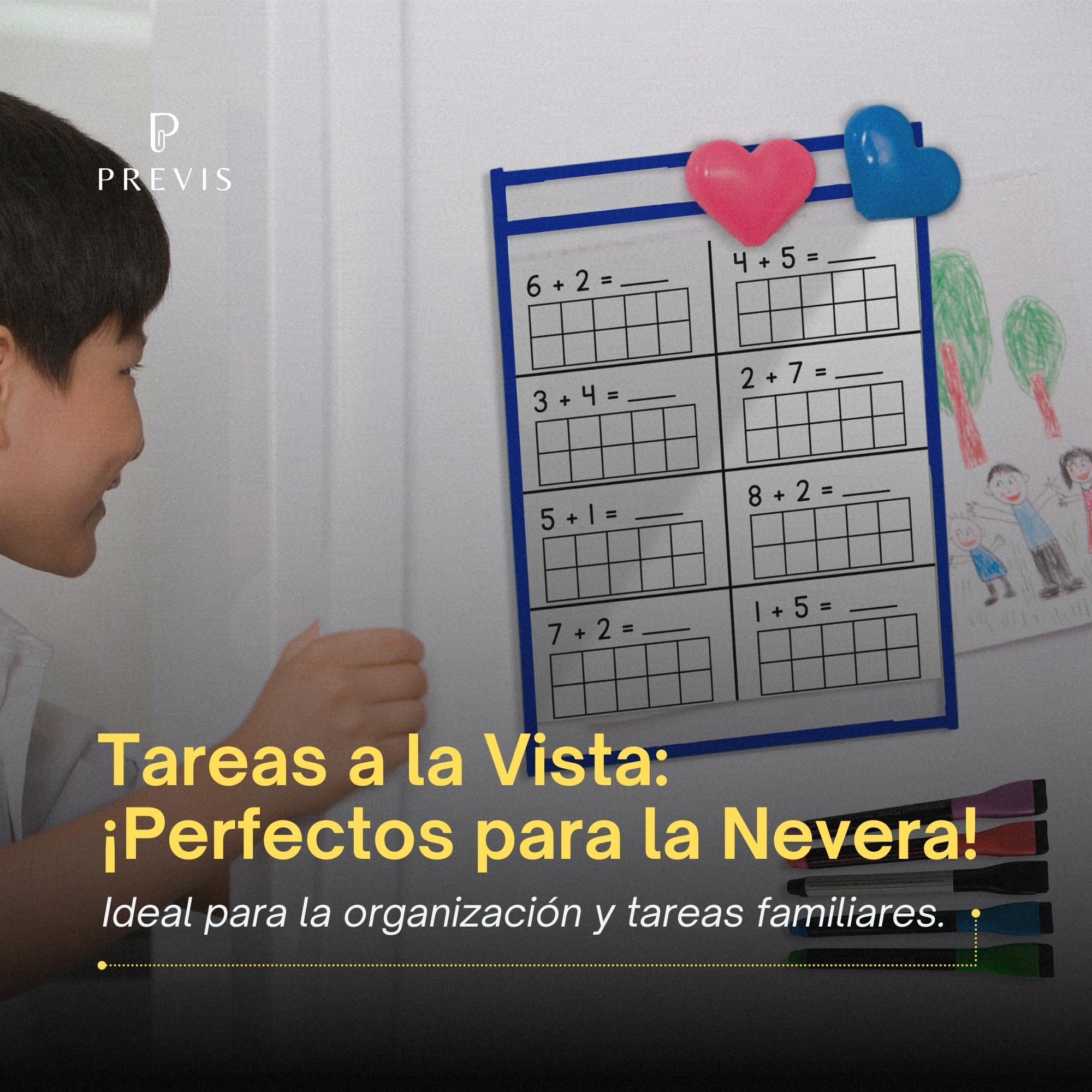 PREVIS Fundas Borrables A4 Tamaño Folio - 10 Unidades + 6 Rotuladores con Borrador