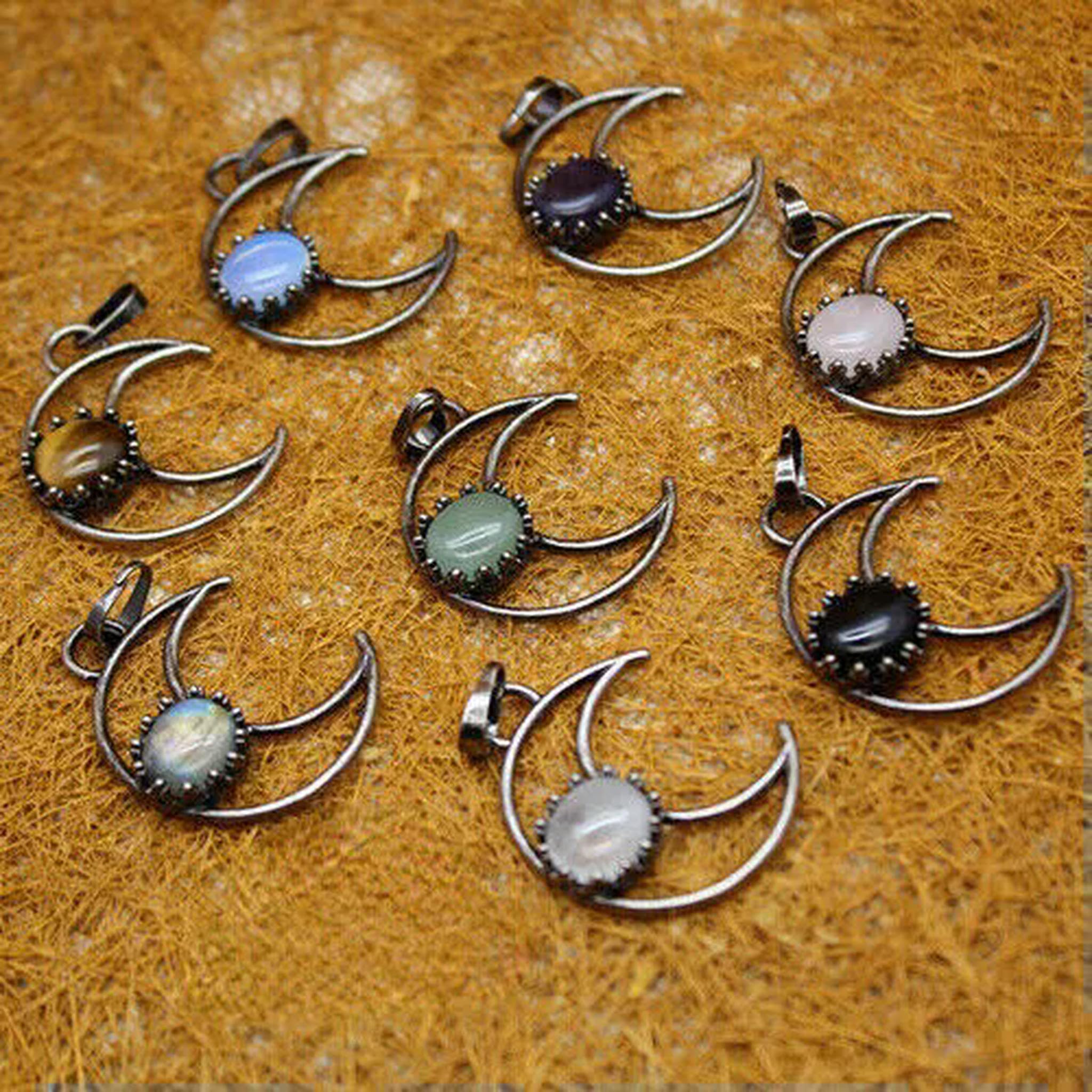 Lot de 20 pendentifs en Pierre Naturelle et Cristal de Quartz en Forme de Lune