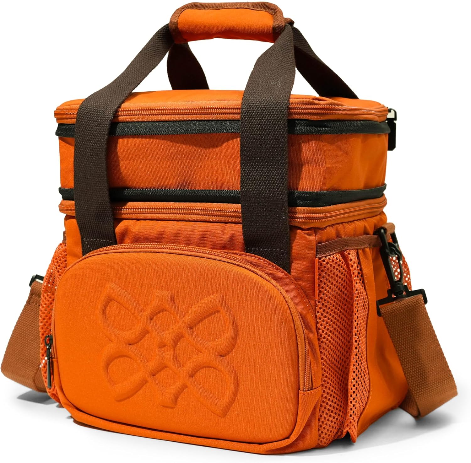 Dual Compartment Lunch Bag, 12L Insulated Leakproof Lunch Box, 13 Cans Capacity (Brown Orange)