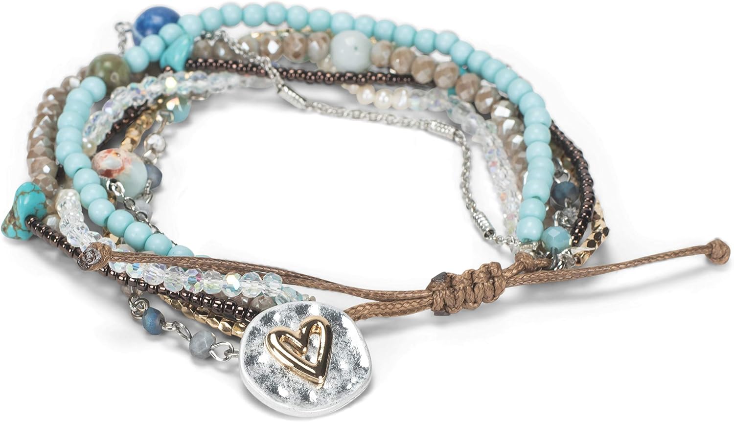 DEMDACO Beaded Love Turquoise Blue One Size Fits Most Glass and Metal Charm Bracelet - Image 4