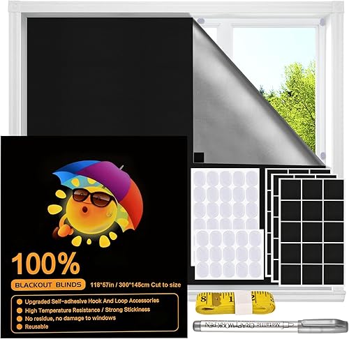 ERAESYAT Cubierta opaca para ventana, velcro mejorado, persianas 100% opacas para ventana, cortinas opacas portátiles, cortinas opacas para