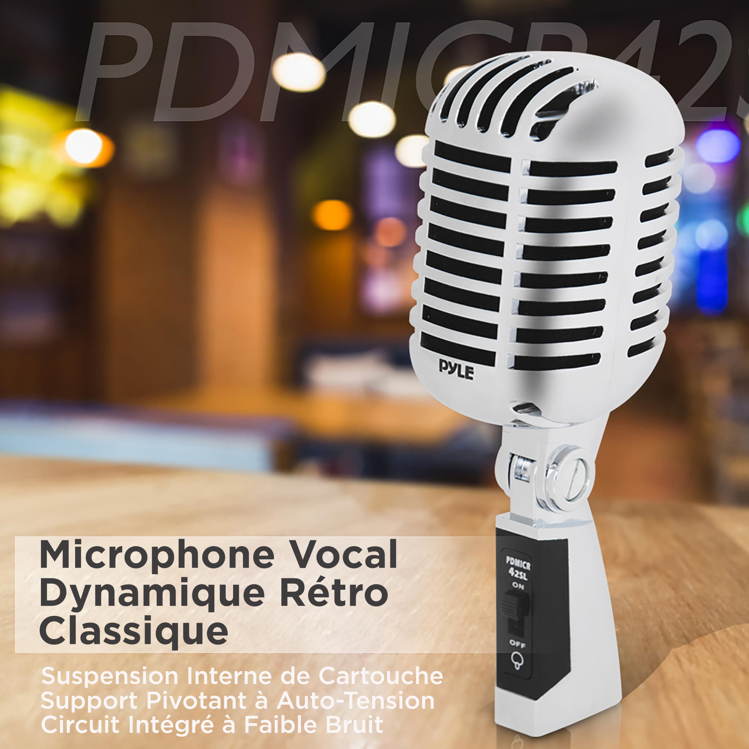 Pyle Micro - Microphone Dynamique Vocal Classique Rétro - Style Vintage Unidirectionnel Cardioïde avec Câble XLR - Compatible avec Support Universel - Performance,Enregistrement en Studio - Argent