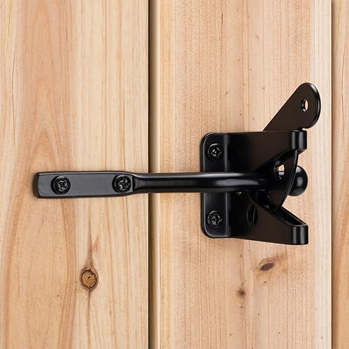 SANKINS 2 piezas de pestillo de puerta de bloqueo automático de gravedad para puerta de valla de madera, pestillos de puerta, acero, negro