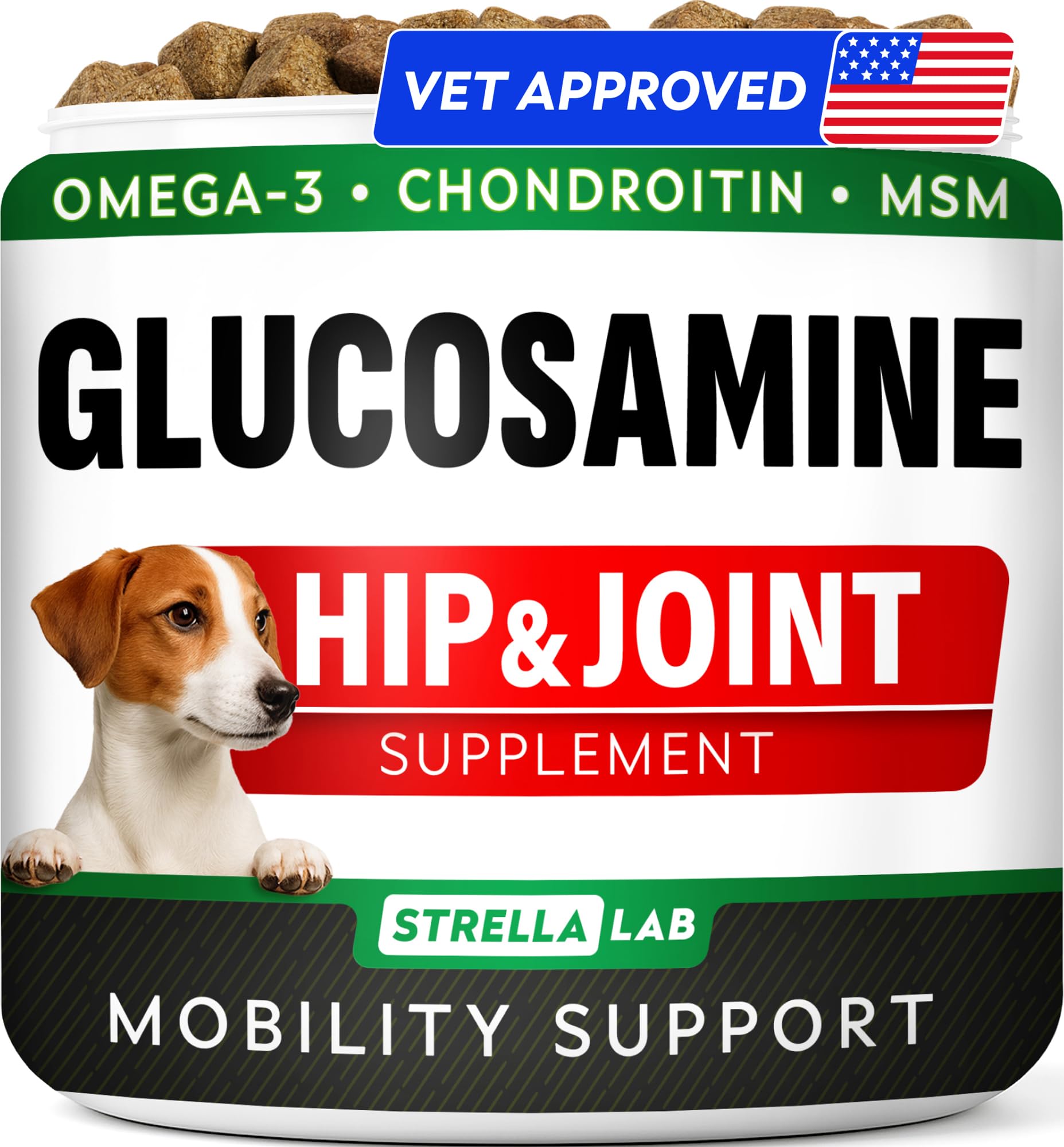 Glucosamine Treats for Dogs - Joint Supplement w/Omega-3 Fish Oil - Chondroitin, MSM - Advanced Mobility Chews - Joint Pain Relief - Hip & Joint Care - Chicken Flavor - 120 Ct - Made in USA