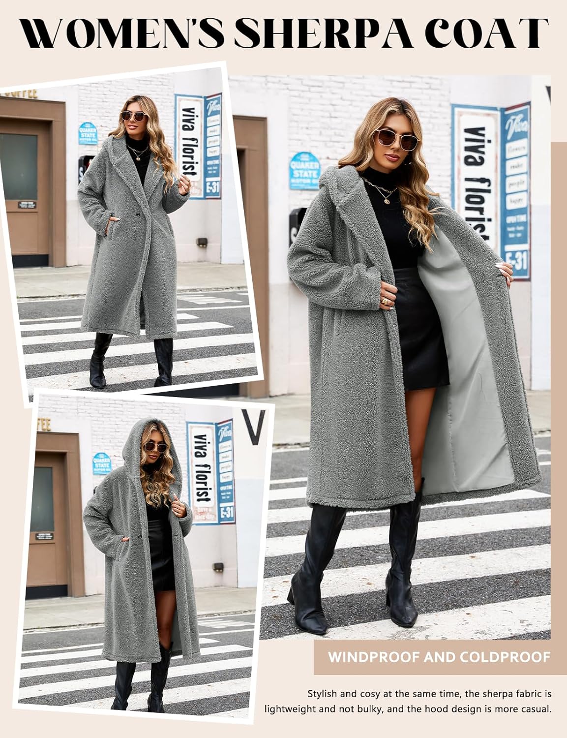 Women's Fuzzy Fleece Hooded Coat Winter Oversize Long Cardigan Jacket Warm Faux Fur Outwear with Pockets - Image 5
