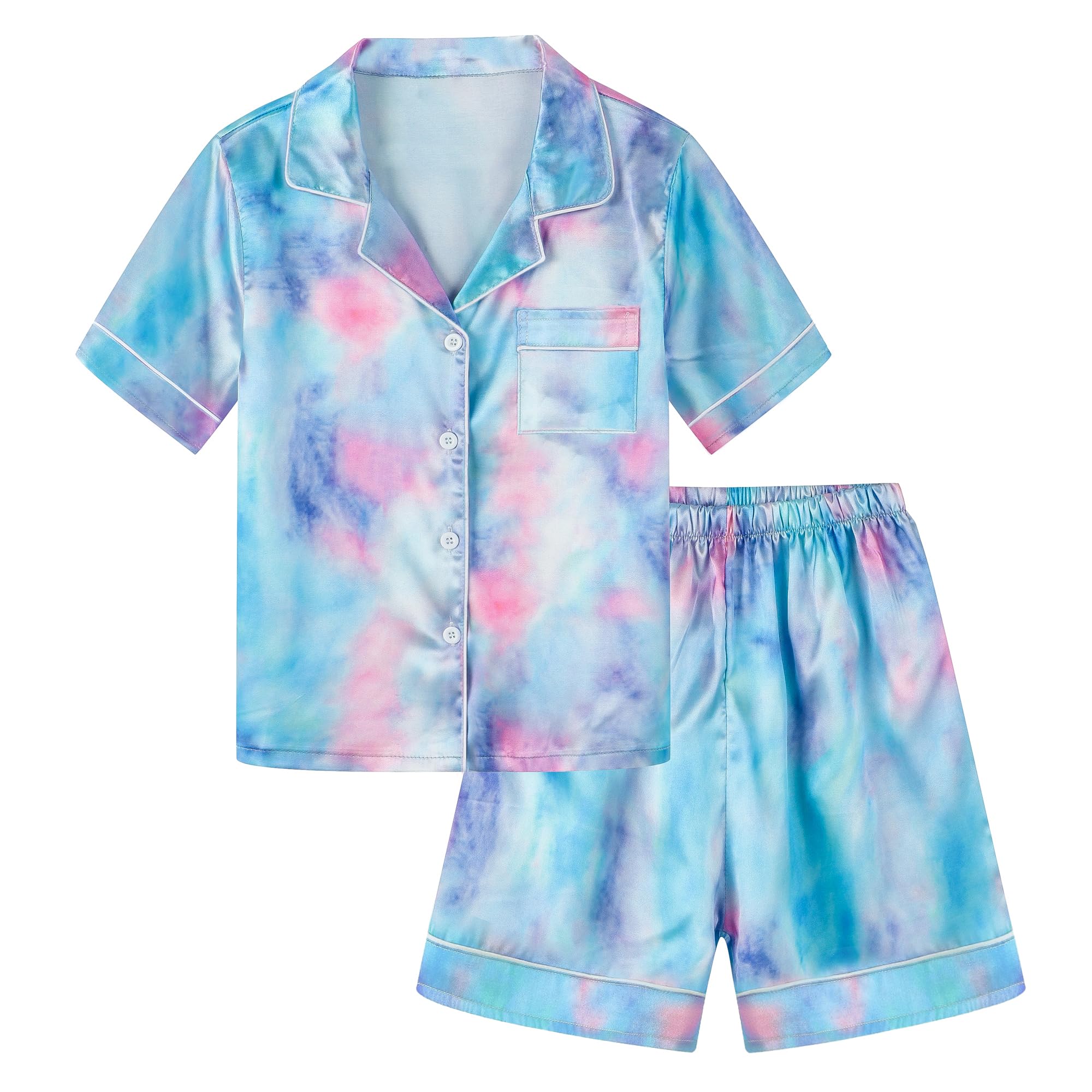 Girls & Womens Satin Pajamas Set, Silk Button-Down Sleepwear 2 Piece Nightwear, 3 Years - Women XXL