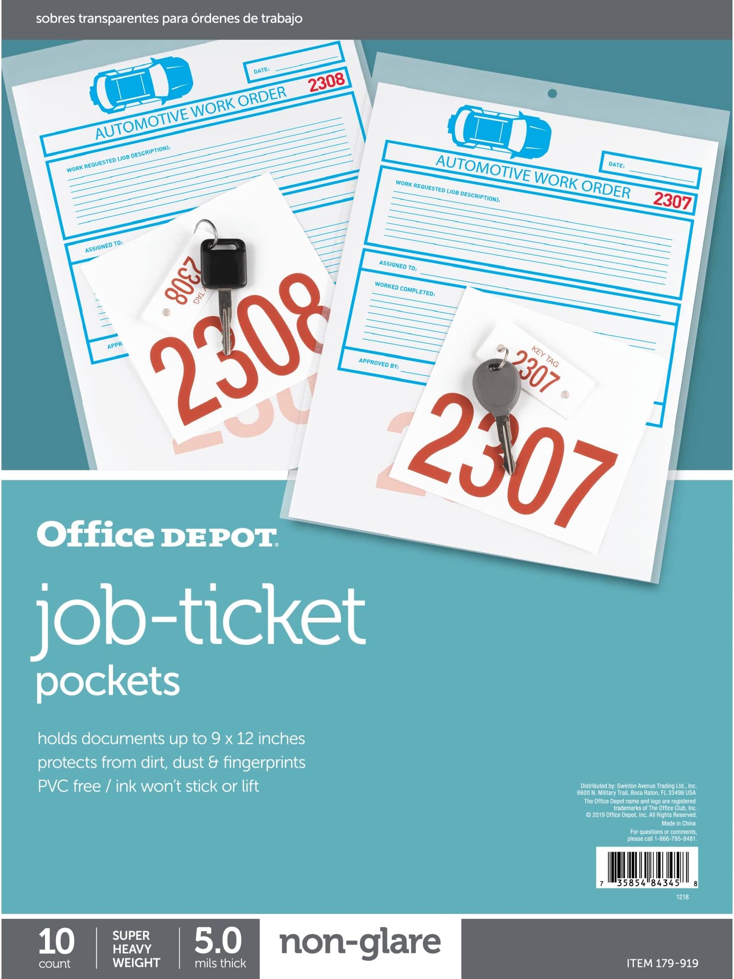 Office Depot Job Ticket Holders, 9in. x 12in., Pack of 10
