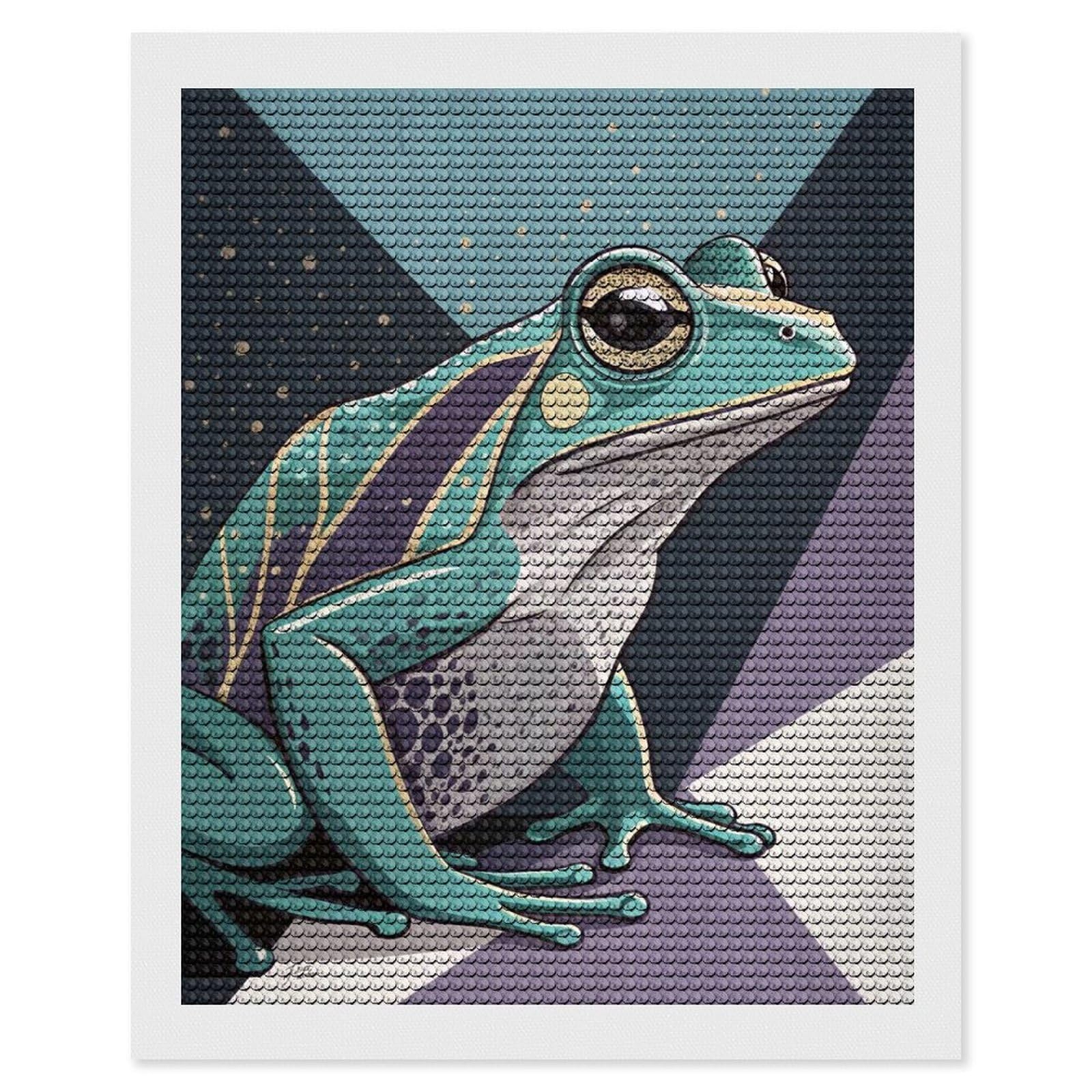 Junmoney Stylized Teal Frog Illustration DIY Diamond Art Canvas Kit 16"x20", Adhesive Canvas, Easy to Enjoy, Farmhouse Decor, Festive Craft Gift