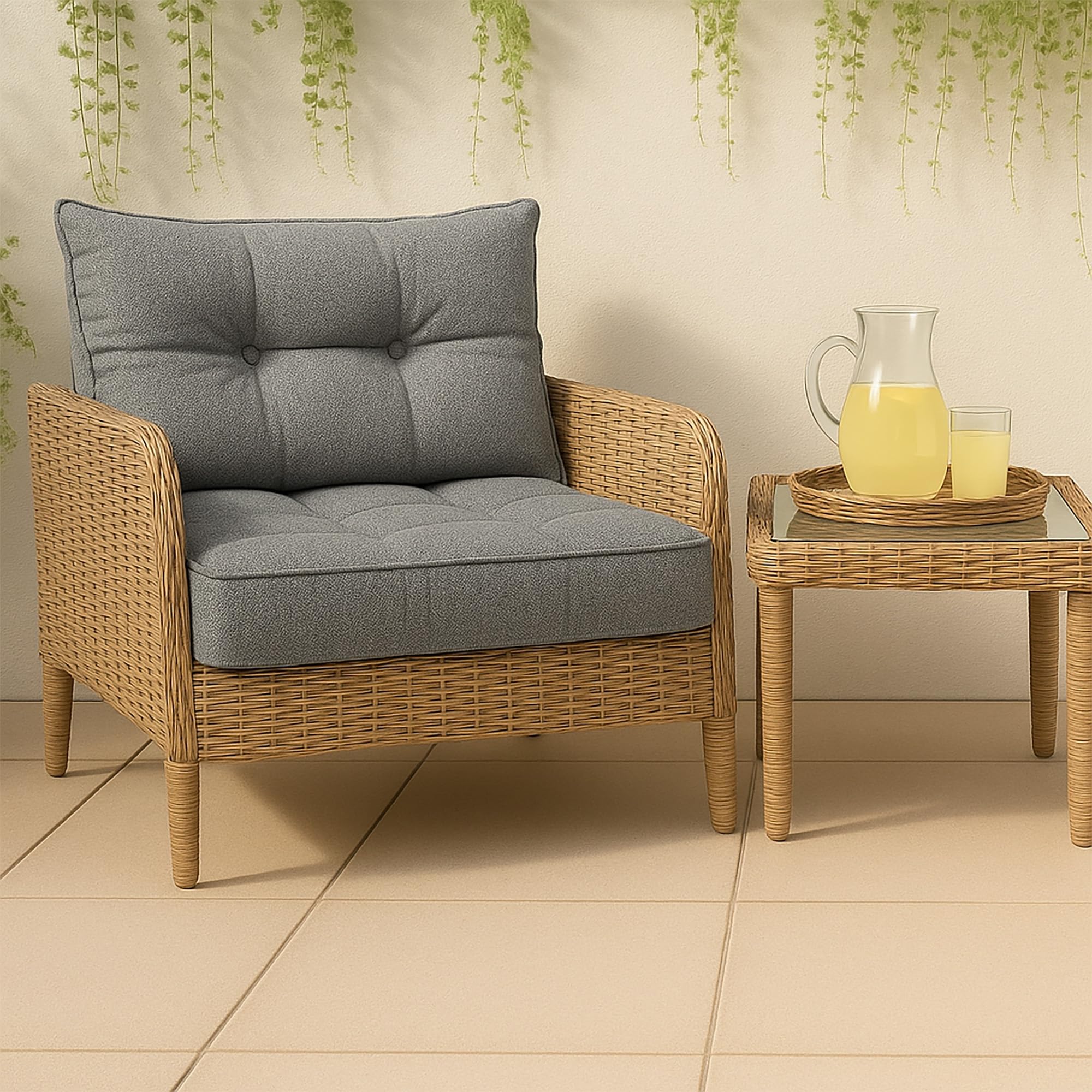 Amazinggirl Coussin Lounge Mobilier Jardin Ensemble: siège 60x60 cm et Dossier 40x60 cm - Dossier Rattan Idéal pour Balcon terrasse Salon extérieur Confort Durable Coussins épais Gris