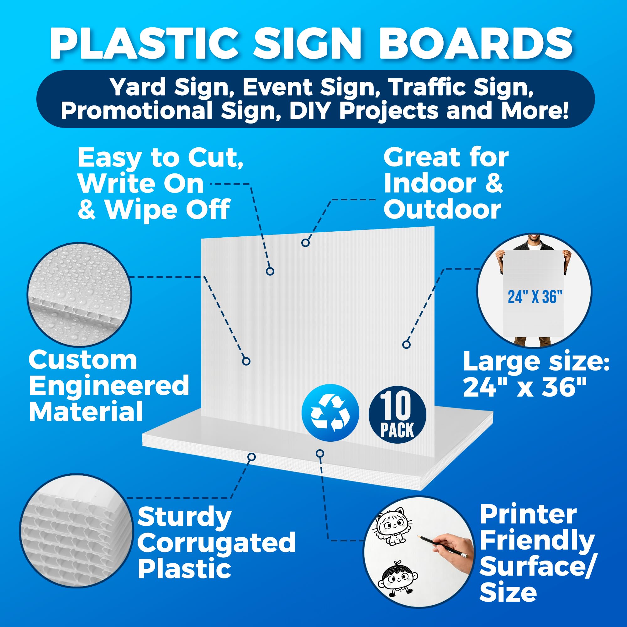 24x36 Poster Board - 10 Pack Corrugated Plastic Sheets -4