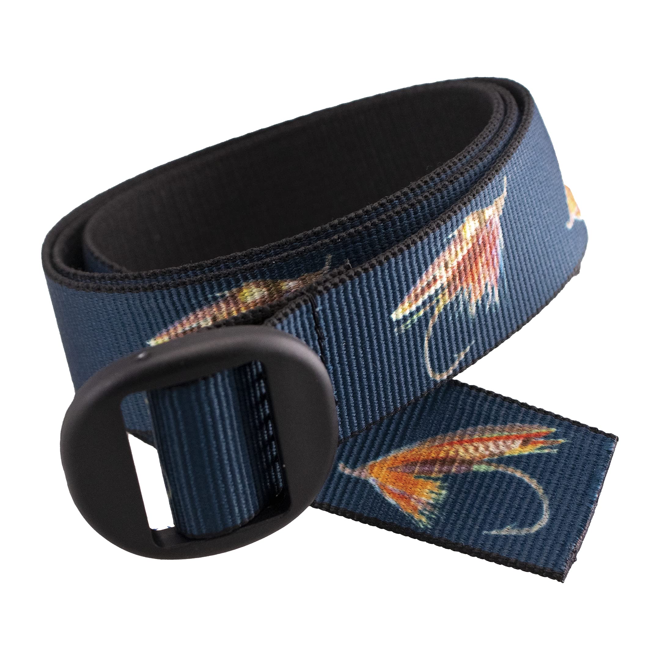 Thomas Bates Backpacker Patterned Web Belt with Polycarbonate Oval Slide (Fly Small Navy, Adult Size)