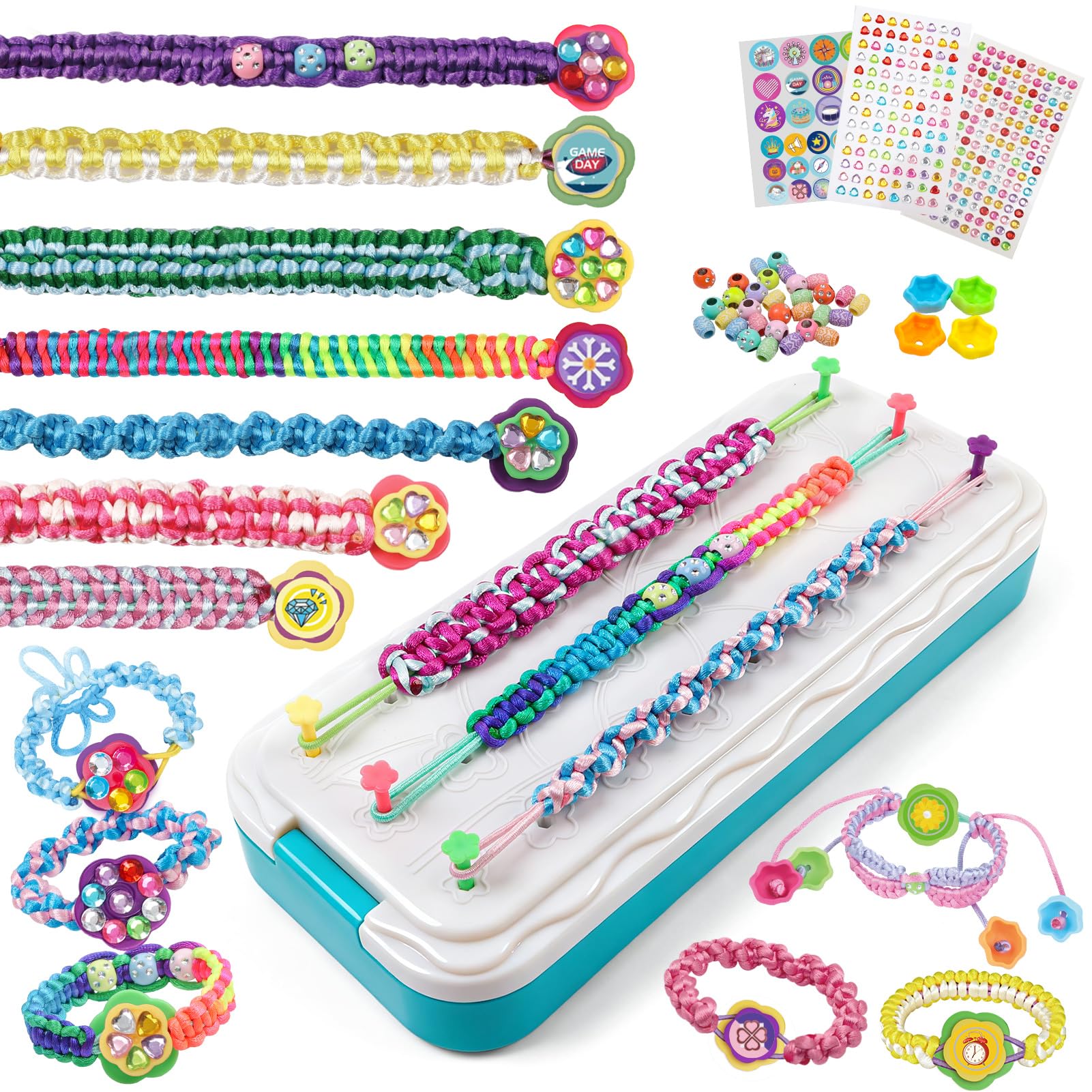 DDAI Bling Bracelet Kit for Girls Age 7-12 – Sparkly Friendship Craft Set with Gems, Threads &amp; Stickers – Birthday Gift for 8 9 10 11 Year Old Girls &amp; Holiday Surprise