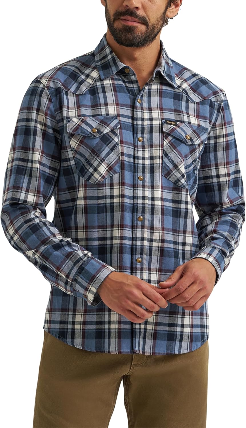 Wrangler Mens Iconic Denim Regular Fit Snap Shirt