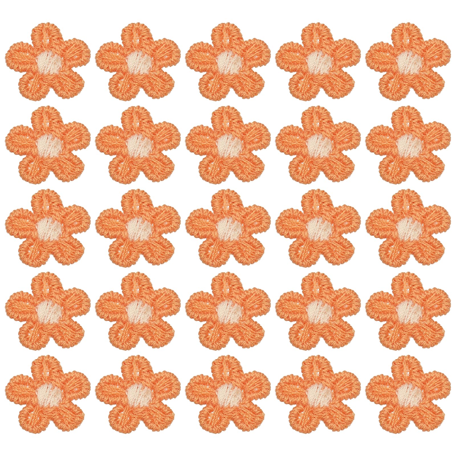 sourcing map 50 Pcs Mini Daisies Flower Sew on Patches, 0.6" Flower Appliques Patches Small Embroidered Floral Appliques Sew for Clothing Hats Bags Hair Accessories DIY, Warm Orange