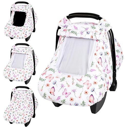 Pea Pod Funda de asiento de automóvil para bebé, cubierta de toldo para asiento de automóvil infantil con ventanas de 2 capas de tela de malla