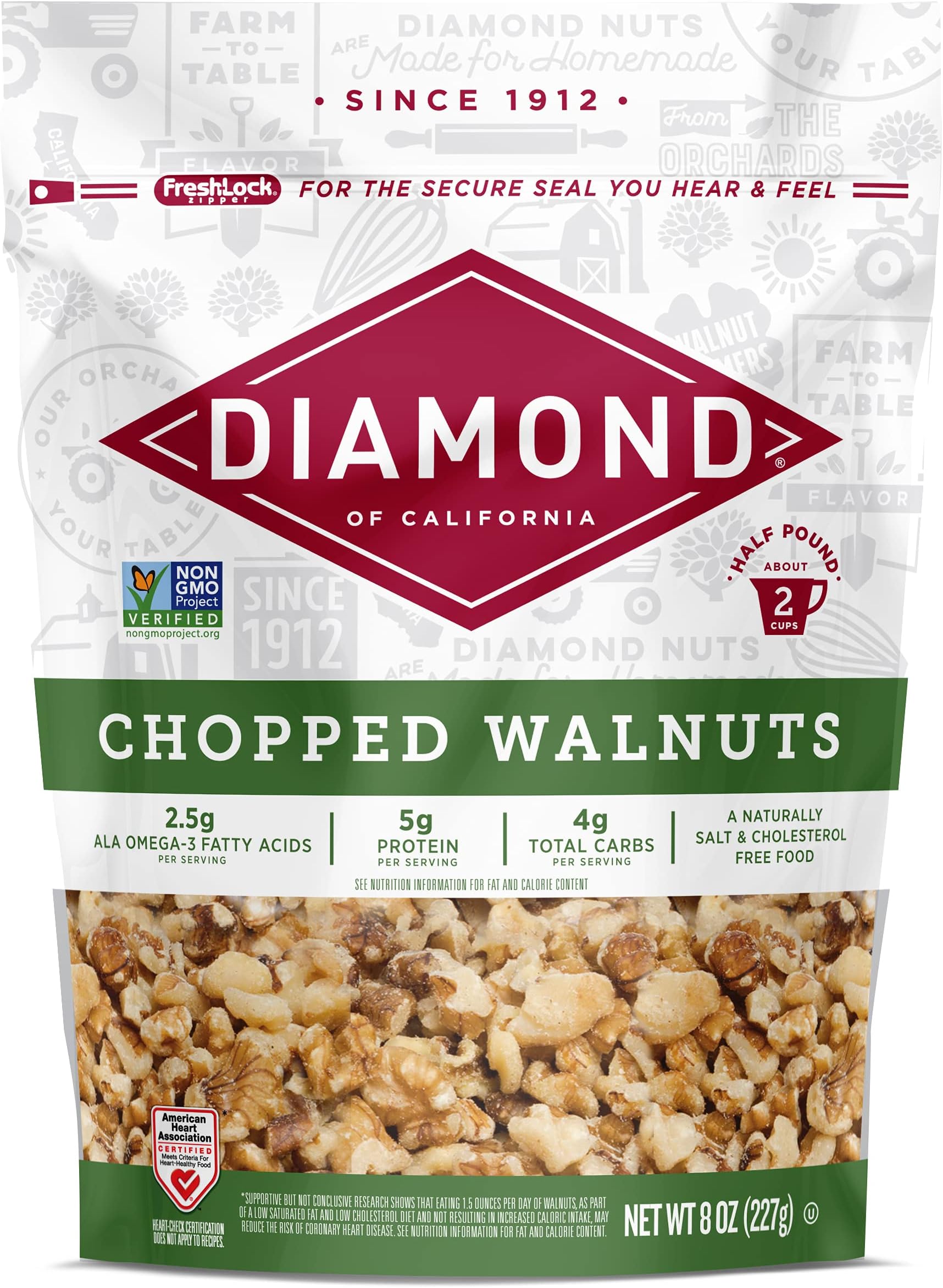 Amazon.com : Diamond of California Chopped Walnuts, 8oz - 1 Count ...