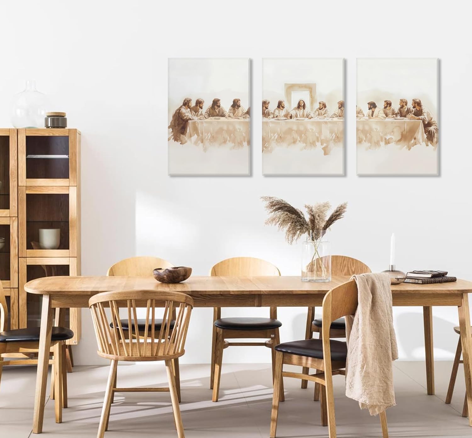3Pcs The Last Supper Canvas Wall Art Jesus Bible Story Christian Wall Decor Picture Jesus and Twelve Apostles Poster Religious Faith Painting Print Artwork for Living Room Dining Room Kitchen Church