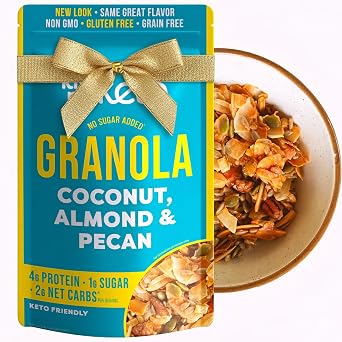 Kiss My Keto Granola Cereal Grain Free Keto Cereal, Gluten Free Protein, Keto Nut for Yogurt Coconut, Almond & Pecan, Pack of 1
