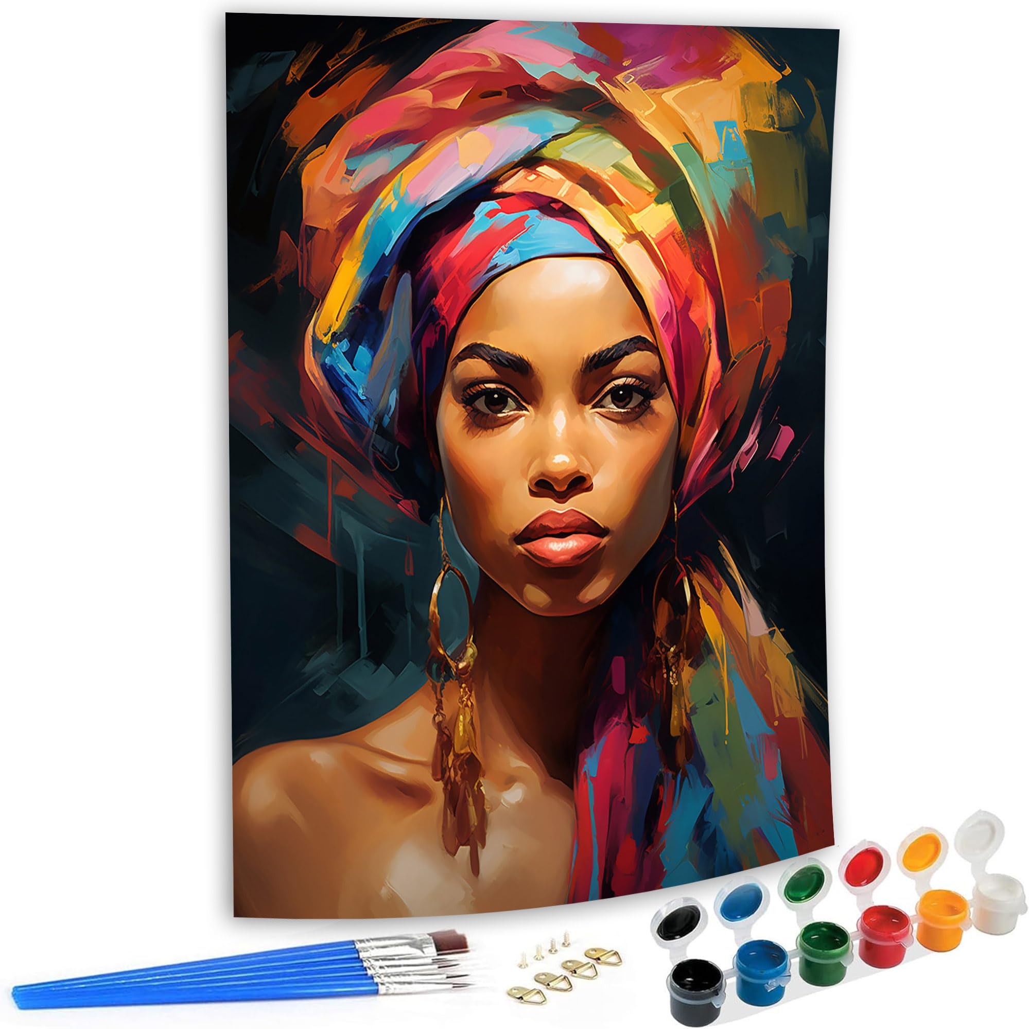 SKRYUIE Paint by Numbers African Woman for Adults, Oil Painting by Numbers Kits African American for Beginner with Paintbrushes Brushes Paintwork Art Crafts Canvas for Home Decor 16x20 inch