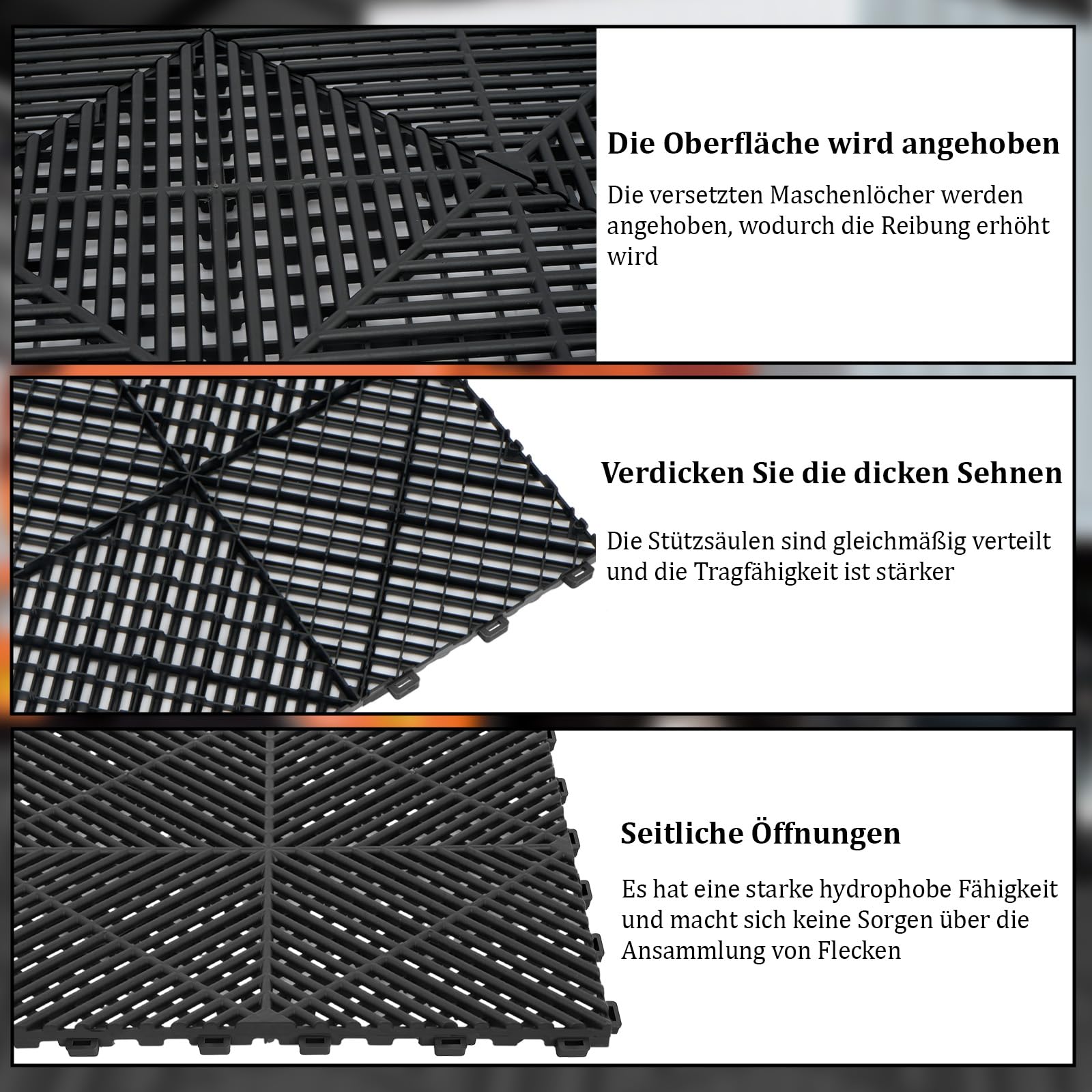 20 Stück PP Garagenboden 40x40cm Garagenbodenfliesen Ineinandergreifende Garagenboden matten, Garagen Drainagematte für Garage, Innen Außen,Schwimmbäder,Tragfähigkeit;3200KG(3.2m²) (Schwarz)