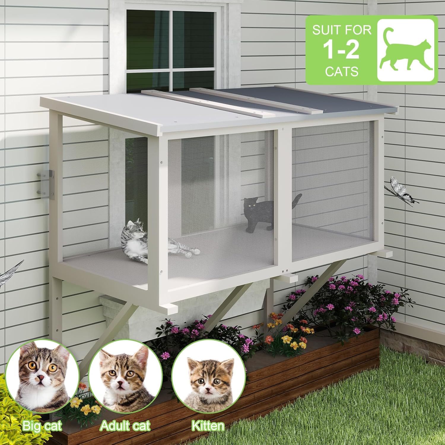 46.8" L Cat Window Box,Outdoor Enclosure for Indoor Cats,Wooden Window Catio for 1-3 Cats,Cat Wall-Mounted Perch Suitable for Wooden & Cement Wall for Sunbathing,Napping,Overlooking