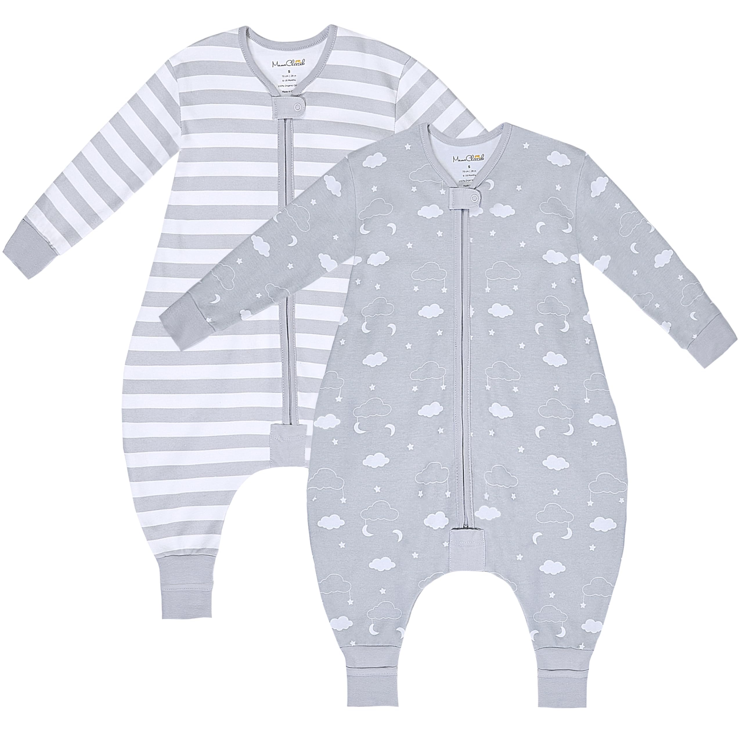 Mama Cheetah Sacco nanna per bambini con piedi, maniche lunghe, 1,0 Tog, 100% cotone biologico, sacco nanna con gambe, coperta indossabile per escursionisti, con cerniera a 2 vie, coperta per bambini