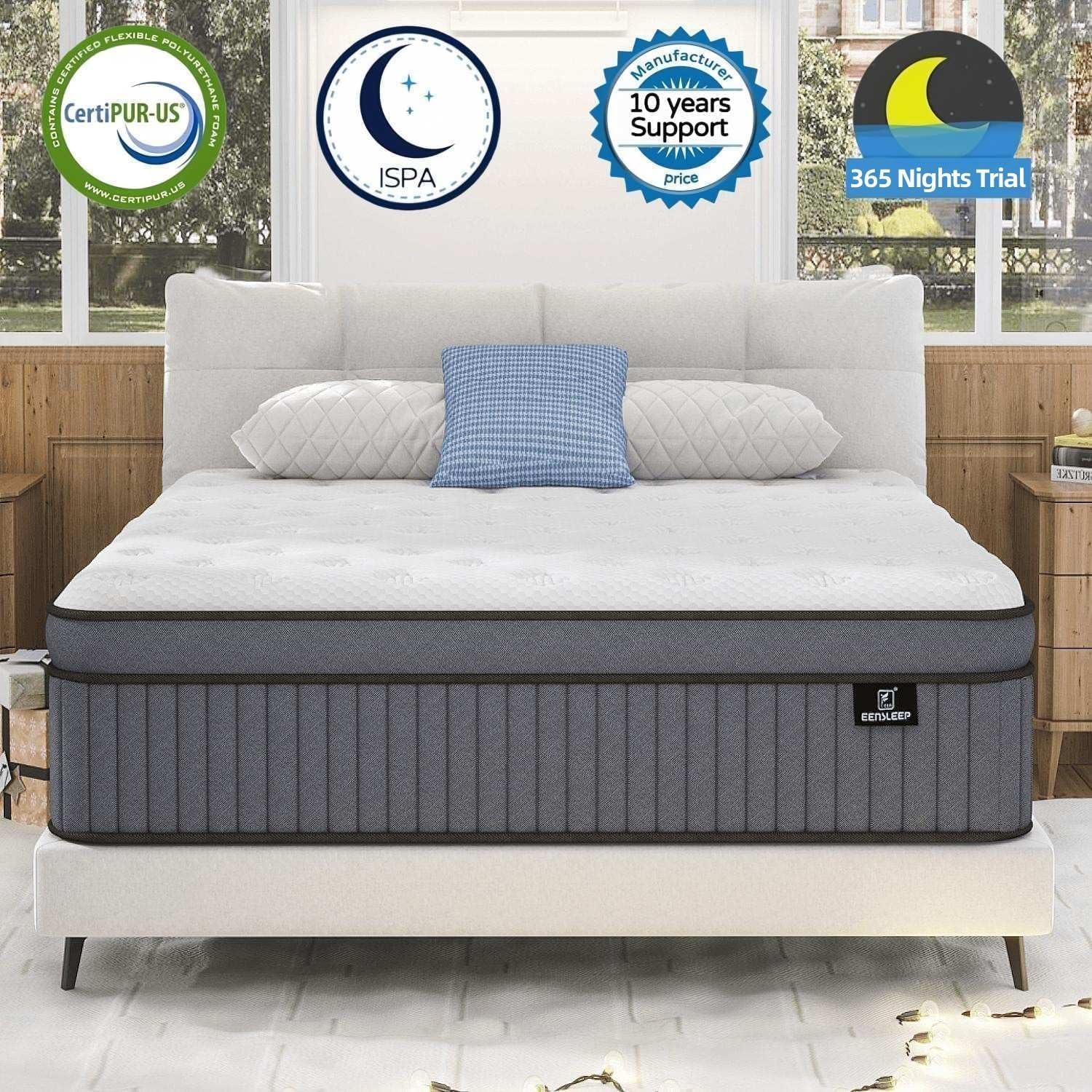 Condition photo showing New/Like New for EEN EEN SLEEP 12 Inch Medium Firm California King Size Mattress [Upgraded] Cal King Hybrid Mattresses in A Box with Gel Memory Foam & Pocket Springs, Strong Edge Support, Pressure Relief, CertiPUR-US