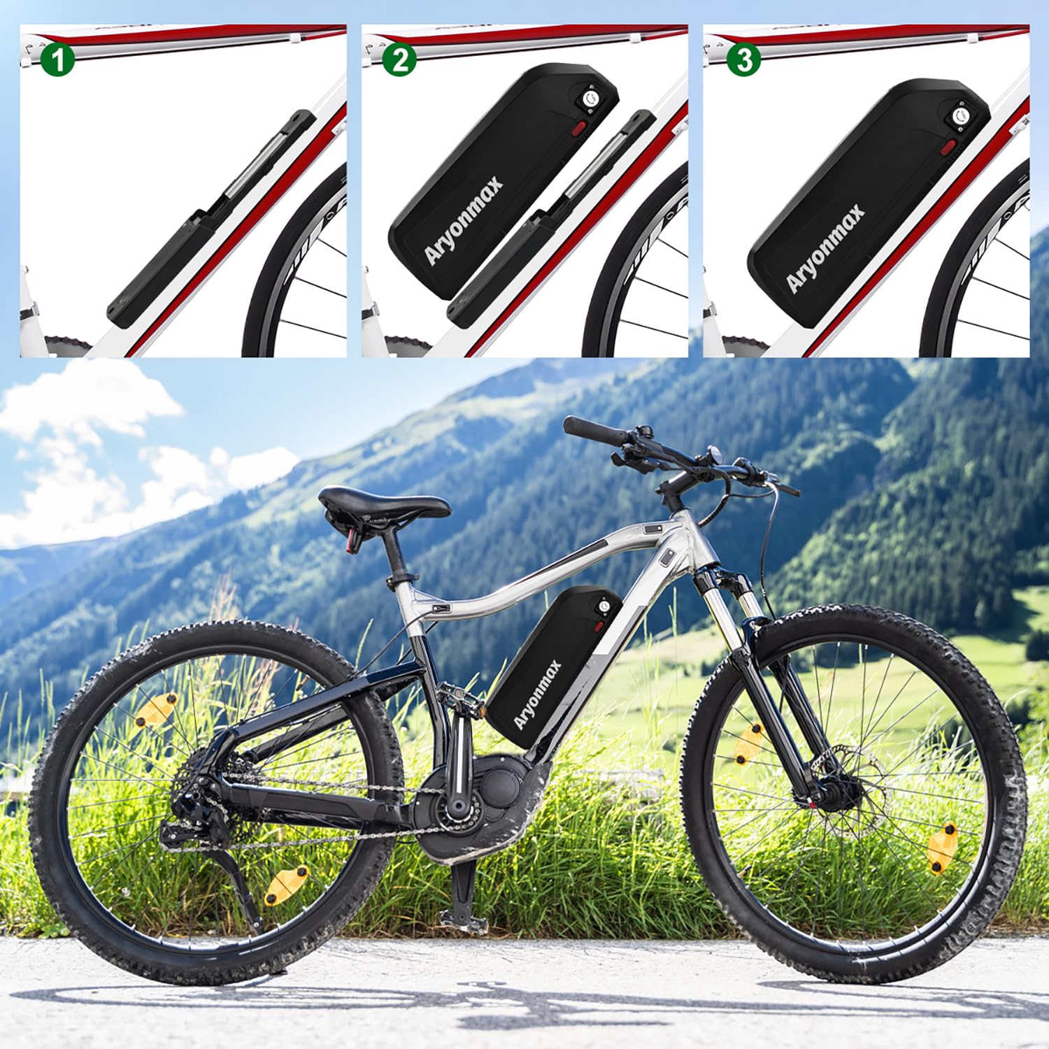 Batteria Ebike, 36V 48V 25Ah 25Ah 13Ah Batteria Litio Hailong Bici Elettrica con Caricabatterie/Piastra Base 4Pin o 5Pin / Cella Grado A (36V 25Ah 5-Pin,+USB)