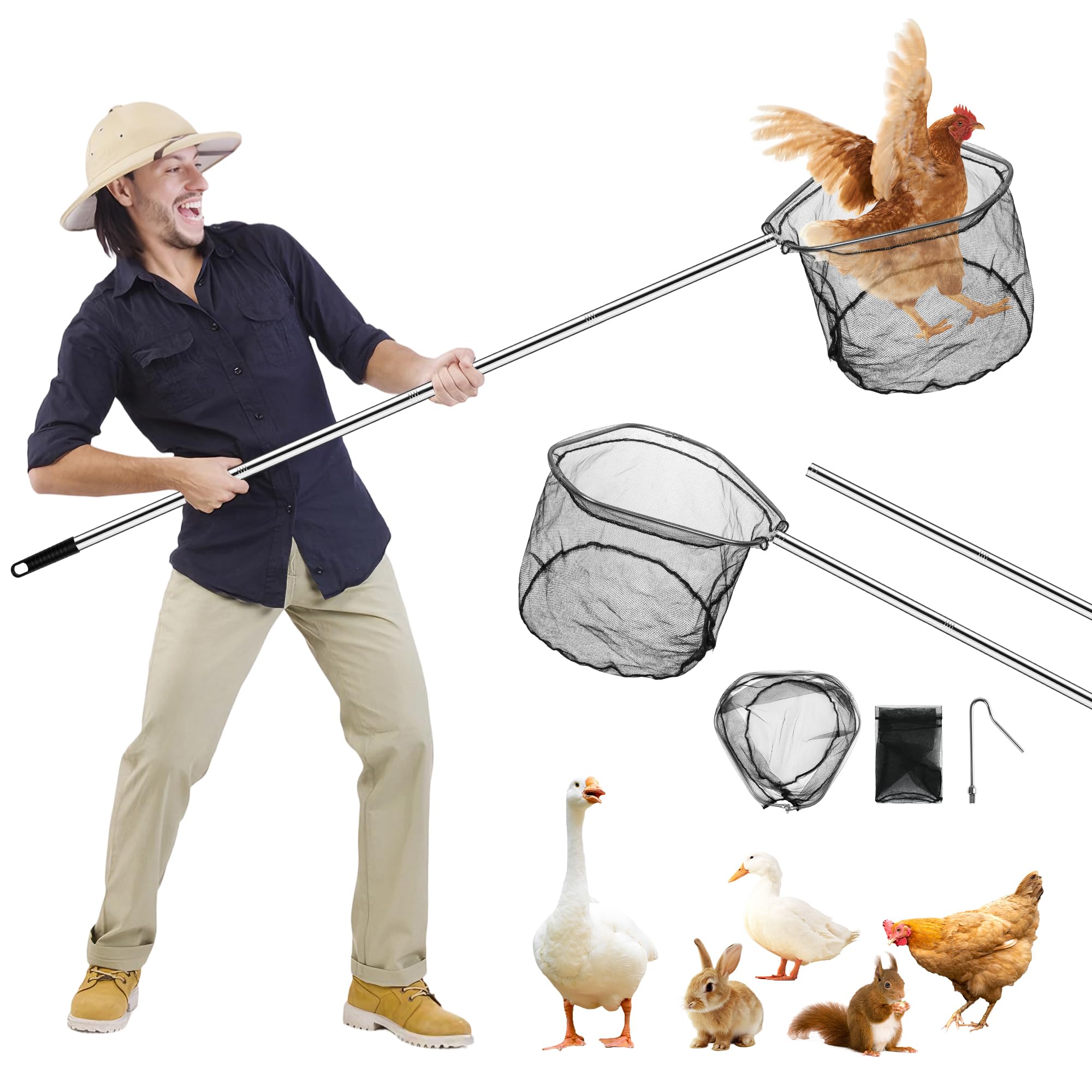Filet de ramassage de poulet oie oiseau, crochet de jambe réglable pour volailles