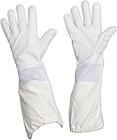 Vista 3 de Forest Beekeeping - Guante de apicultor de piel de cabra premium con ventilación blanca, manga larga de lona con puño elástico (M)