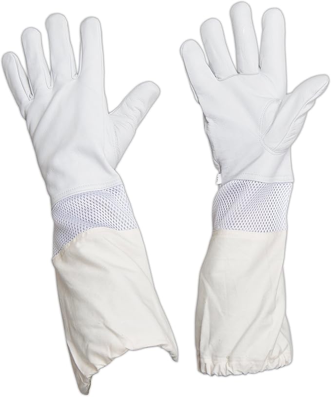 Guantes de Cuero de Cabra Premium para Apicultura con Manga de Lona (M) miniatura 3