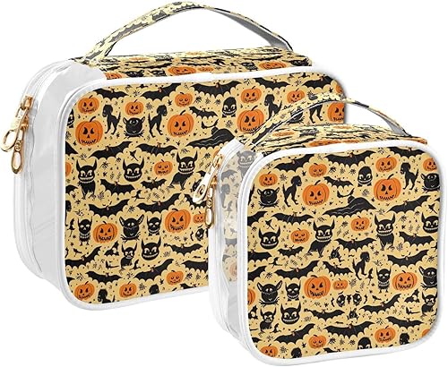 Miniatura 2 de Bolsa de aseo transparente de estrellas fantasmas de Halloween para viajar, paquete de 2 bolsas de cosméticos de maquillaje con cremallera, bolsa de