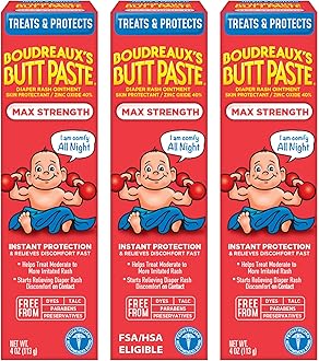 Boudreaux’s Butt Paste Max Strength Diaper Rash Cream for Baby, Ointment With Zinc Oxide, 4 oz Tubes, 3 Pack