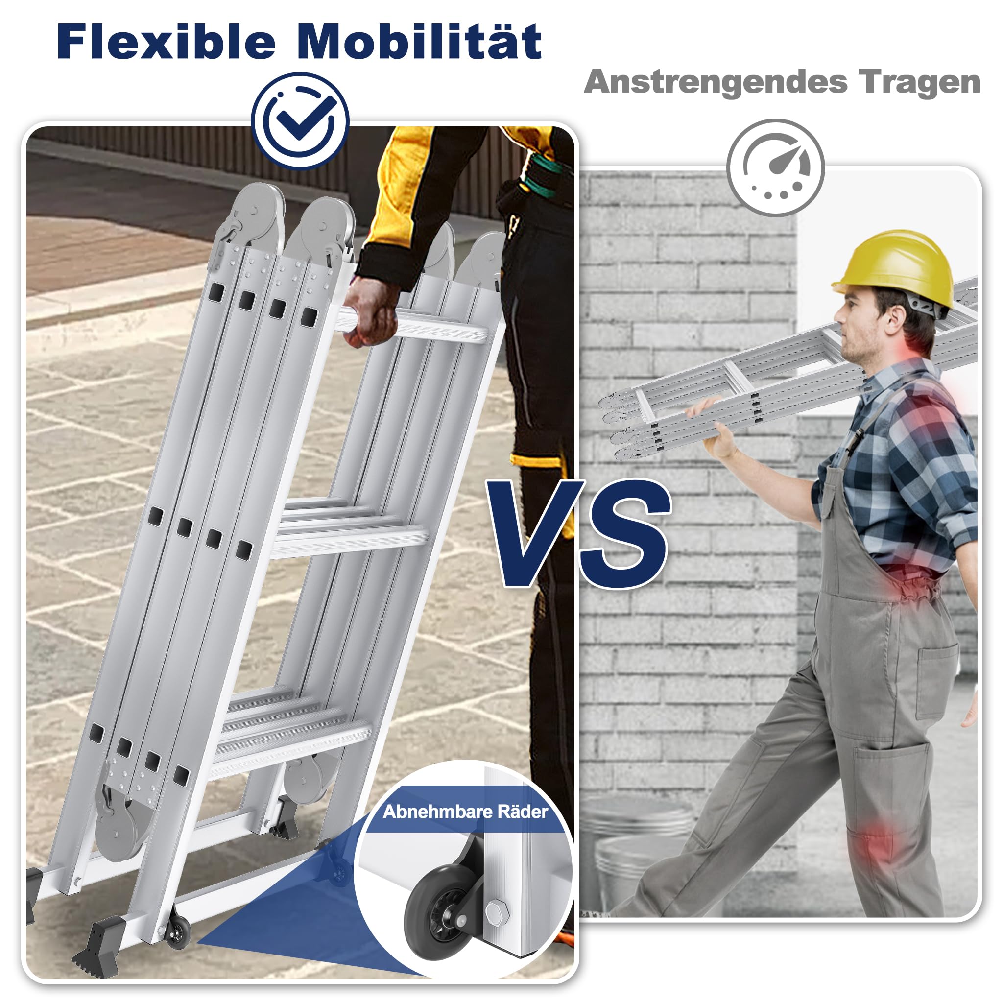 UISEBRT Échelle multifonction pliante 4 x 4 en aluminium avec plate-forme, échelle 6 en 1, 470 cm, jusqu'à 150 kg, Argenté