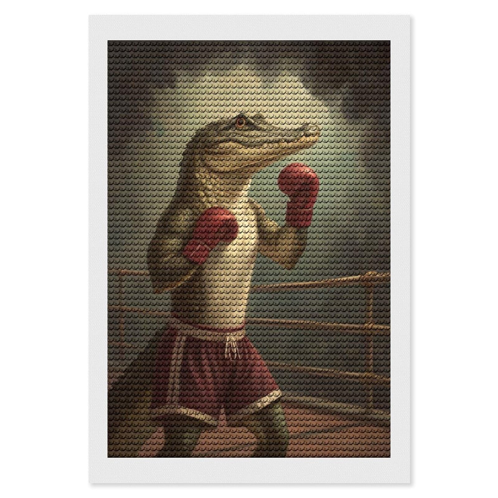Junmoney Boxing Alligator in Ring DIY Diamond Art Canvas Kit 8"x12", Decorate Your Room, Sparkling Round Gems, Fun Craft Experience, Farmhouse Decor