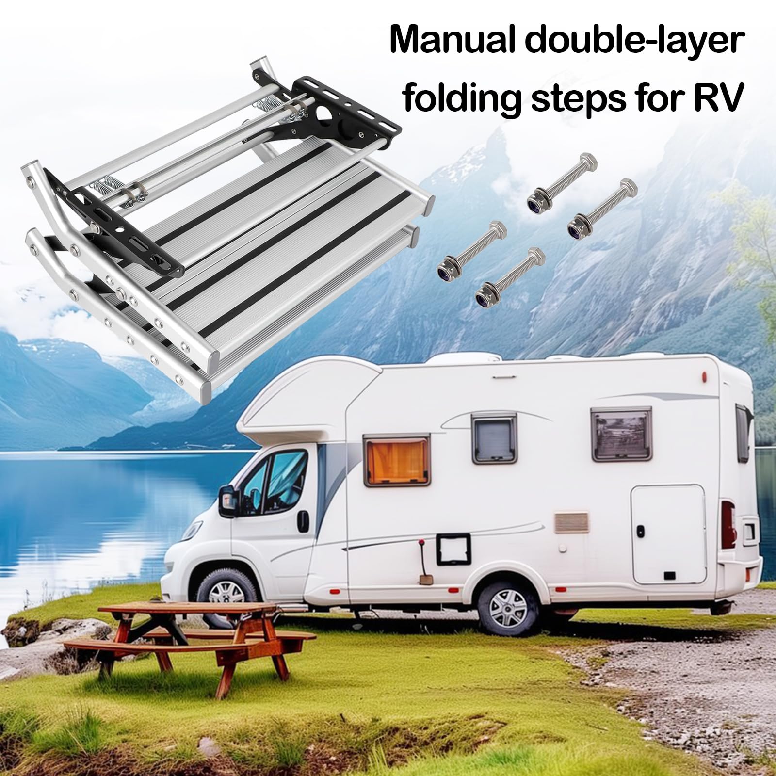Escalón De Dos Escalones para Autocaravana, Escalera Plegable Manual De Aleación De Aluminio De Un Solo Escalón Pedal Telescópico Extensible Antideslizante para Autocaravana Remolque De Viaje