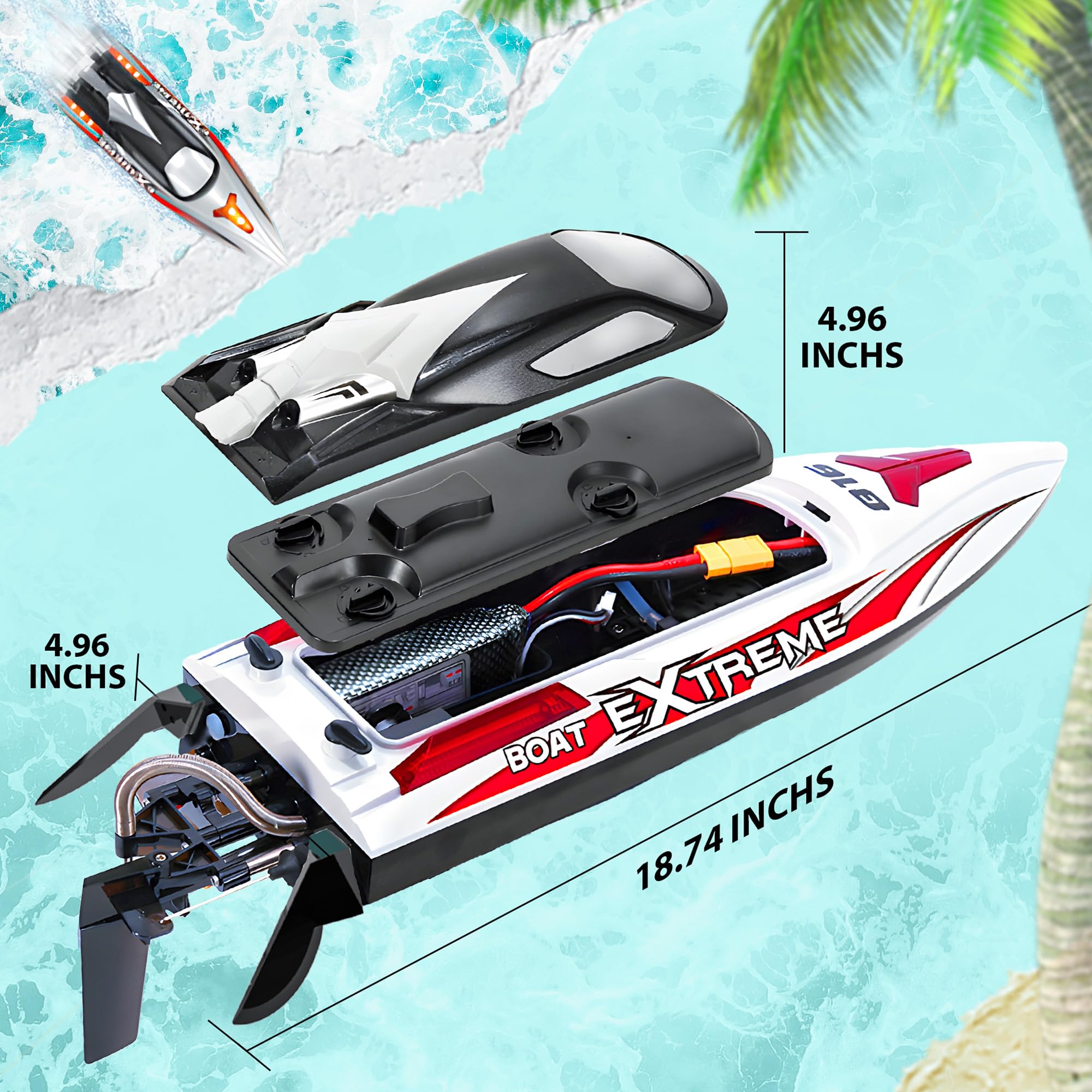 BEZGAR RC Boat, 18 inch Big Brushless Remote Control Boat for Adults and Kids, 55 KPH Large Fast RC Speed Boats with 2500mAh Battery, Ideal Waterproof Toy Boats for Lakes - HJ816 Gray